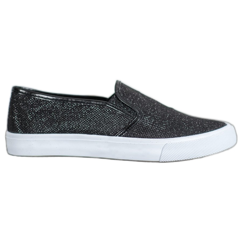 SHELOVET Trampki Slip On Z Brokatem czarne