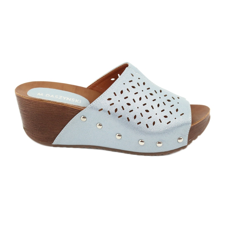 M.Daszyński Klapki damskie na koturnie Daszyński SA144-8 niebieskie