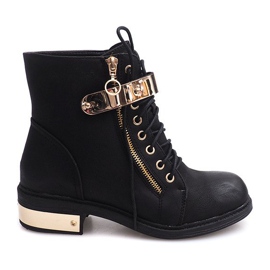 Botki Sznurowane Z Klamrą F03 Czarny czarne
