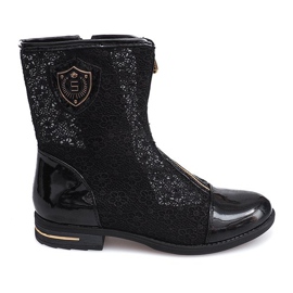 Ażurowe Botki Zapinane Na Suwak X362 Czarny czarne