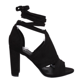 Sandałki wiązane na kostkę czarne NS112P Black