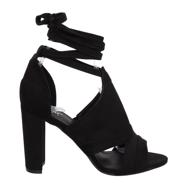 Sandałki wiązane na kostkę czarne NS112P Black