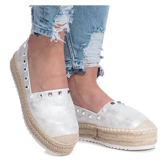Srebrne espadryle na koturnie Glam szare