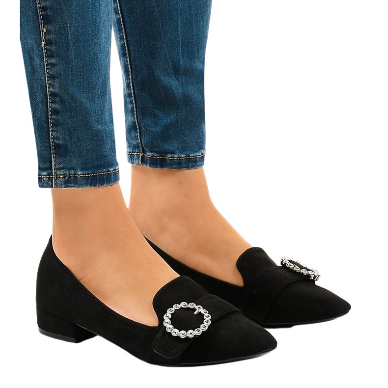 Czarne zamszowe półbuty na obcasie L419