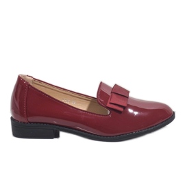 Czerwone mokasyny półbuty damskie z kokardką F158