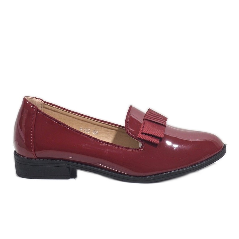 Czerwone mokasyny półbuty damskie z kokardką F158