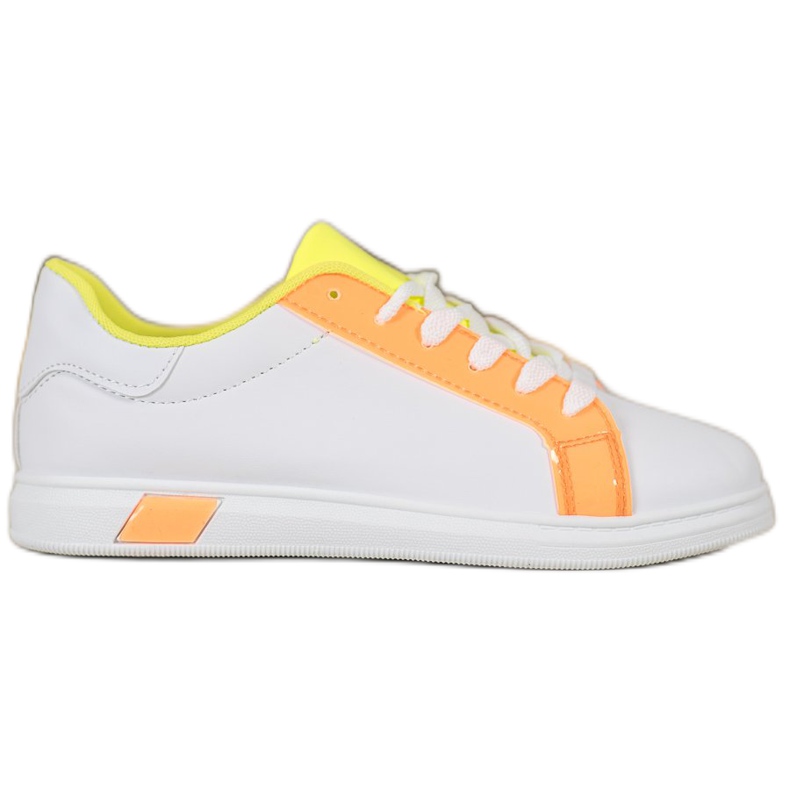 Ideal Shoes Modne Trampki Z Eko Skóry białe pomarańczowe