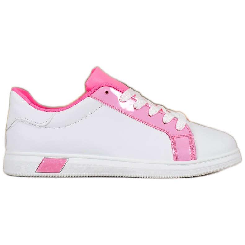Ideal Shoes Modne Trampki Z Eko Skóry białe różowe