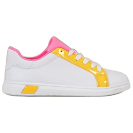Ideal Shoes Modne Trampki Z Eko Skóry białe pomarańczowe różowe wielokolorowe żółte