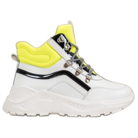 Ideal Shoes Botki Fashion białe wielokolorowe żółte
