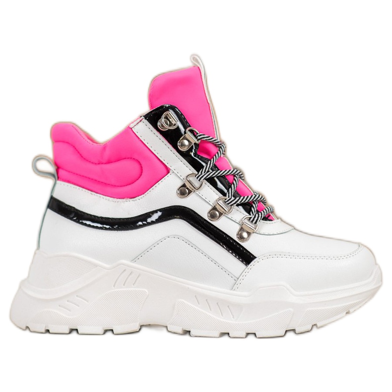 Ideal Shoes Botki Fashion białe różowe wielokolorowe