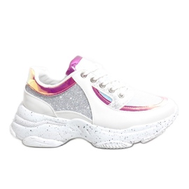 Białe sneakersy sportowe zdobione HL-08 wielokolorowe