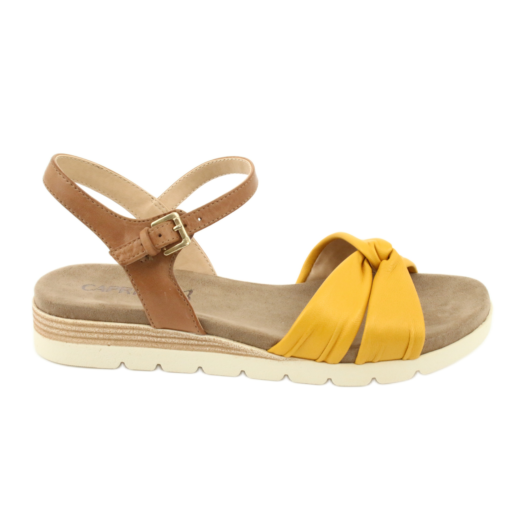 Caprice sandały skórzane beżowe/lemon brązowe żółte