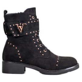 SDS Modne Zamszowe Workery czarne