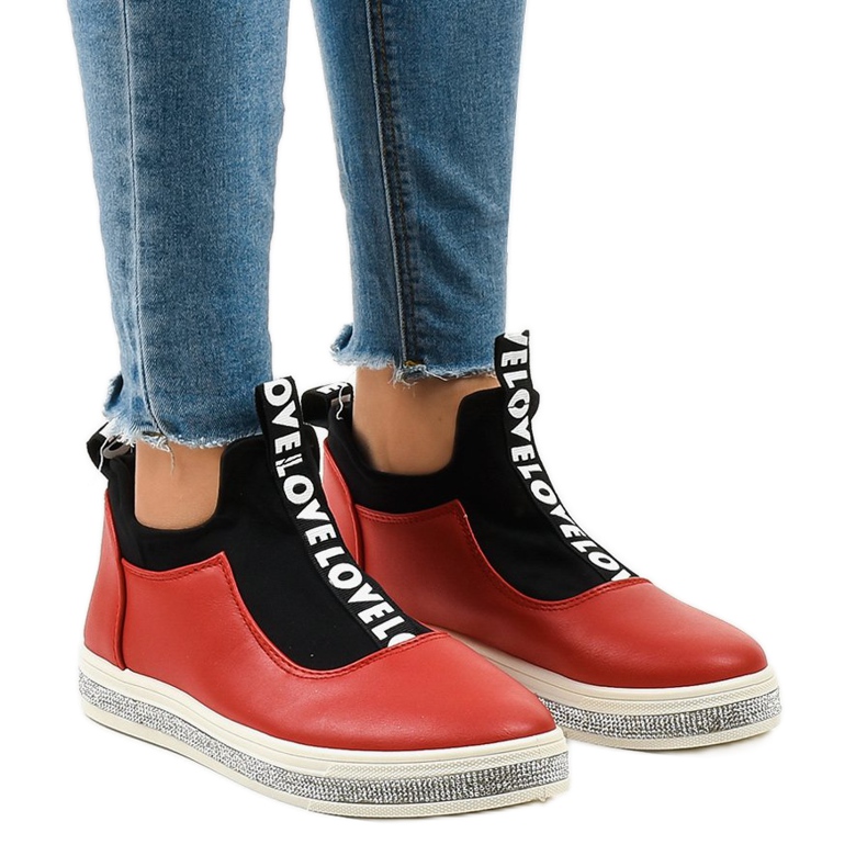 Czerwone sneakersy z lycra wsuwane 1155-Y