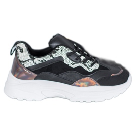 SHELOVET Wiązane Sneakersy Z Eko Skóry czarne wielokolorowe