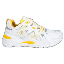 Small Swan Wygodne Sneakersy Z Eko Skóry białe żółte