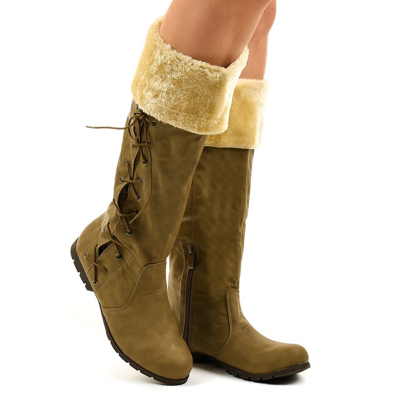 Brązowe ocieplane kozaki płaskie AF1151