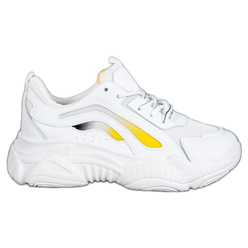 SHELOVET Modne Sneakersy Na Platformie białe żółte