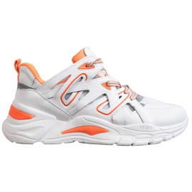 Small Swan Wygodne Sneakersy Z Eko Skóry białe pomarańczowe