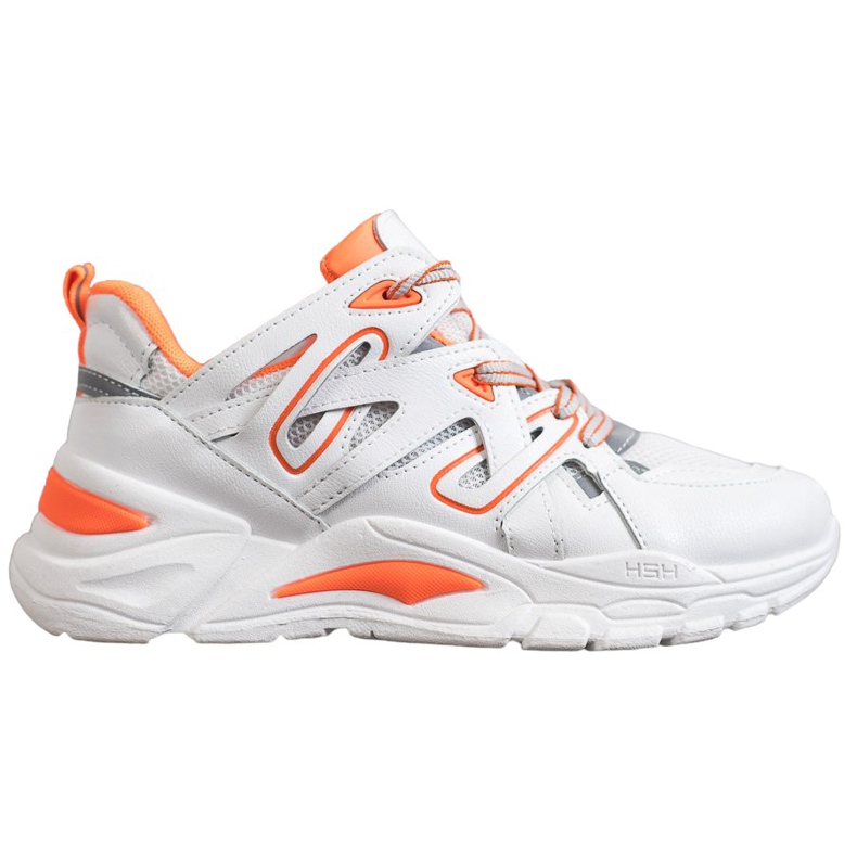 Small Swan Wygodne Sneakersy Z Eko Skóry białe pomarańczowe