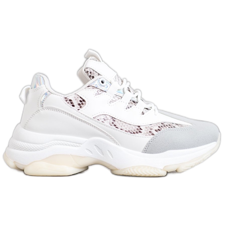 SHELOVET Sneakersy Na Platformie Snake Print białe