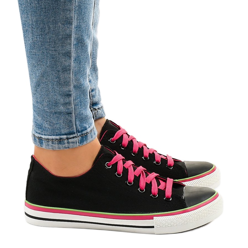 Czarne niskie trampki klasyczne W03 zielone