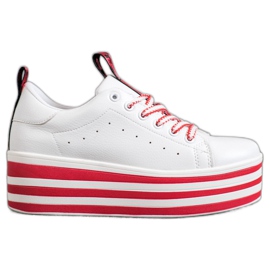 SHELOVET Trampki Na Platformie W Paski białe czerwone