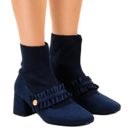 Granatowe welurowe czółenka na słupku JM8118Y