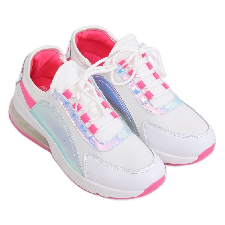 Buty sportowe damskie białe F-3336 WHITE/FUSHIA różowe