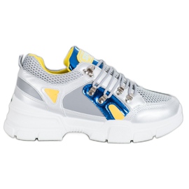 Bella Paris Sneakersy Z Siateczką Fashion szare wielokolorowe