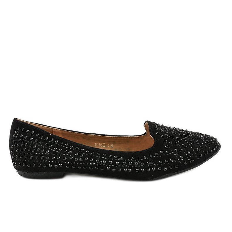 Czarne mokasyny balerinki zdobione F160