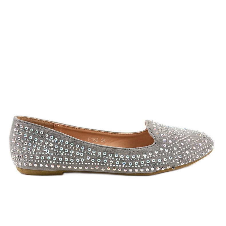 Szare mokasyny balerinki zdobione F160