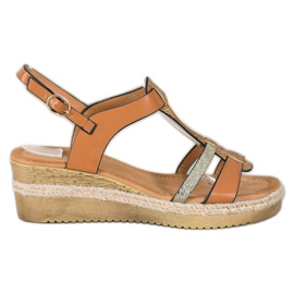 Small Swan Sandałki Na Koturnie brązowe żółte