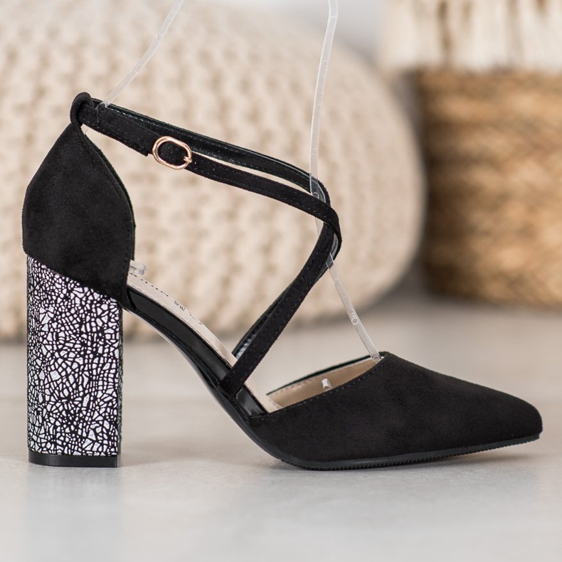 Goodin Modne Czółenka Na Słupku białe czarne