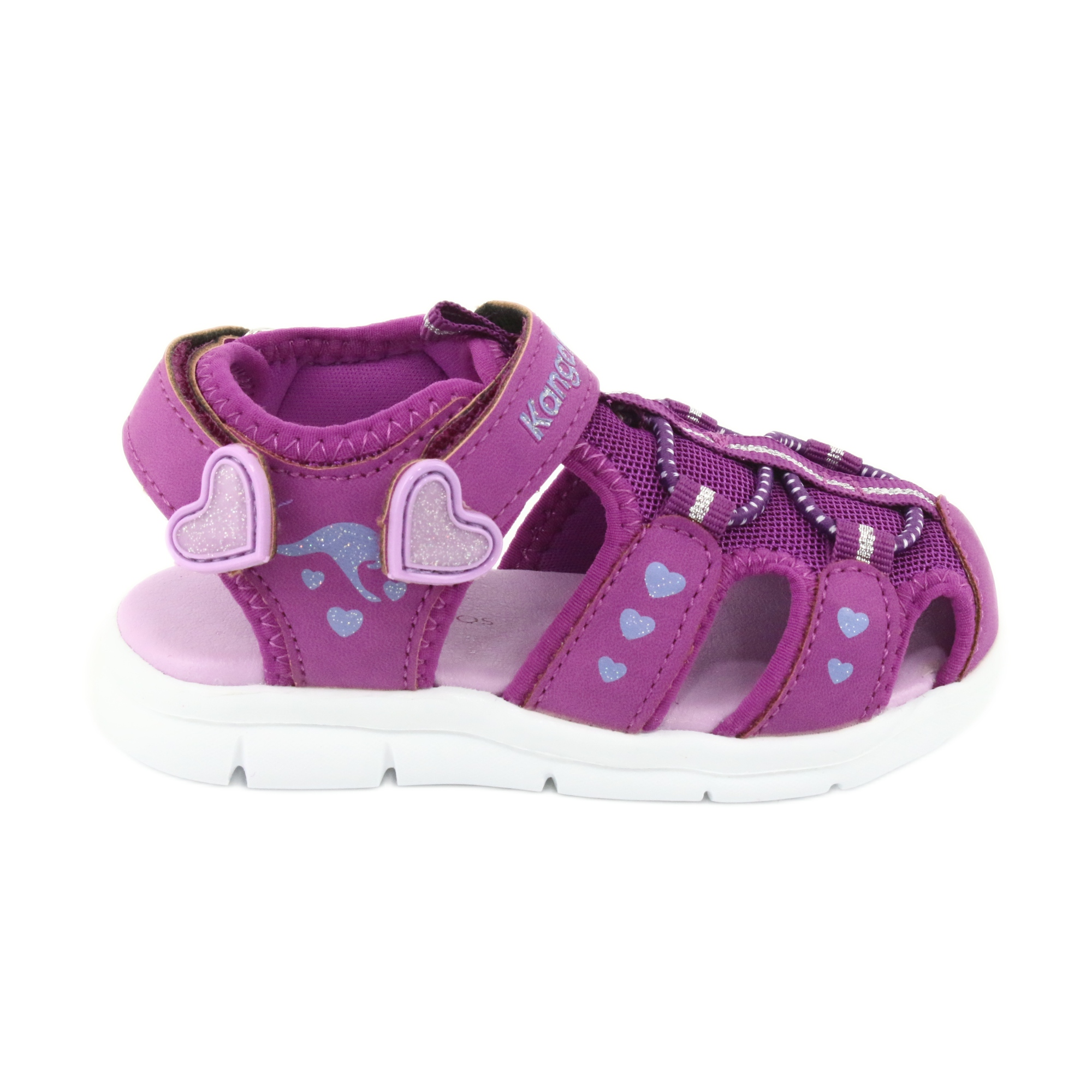 Sandałki dziewczęce serduszka Kangaroos 02035 fioletowe różowe szare