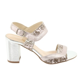 Sandały na słupku Gamis 3942 beżowy różowe srebrny