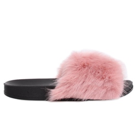 Klapki z futerkiem różowe CK107P Pink