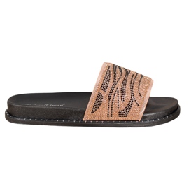 SHELOVET Modne Klapki Z Cyrkoniami brązowe żółte