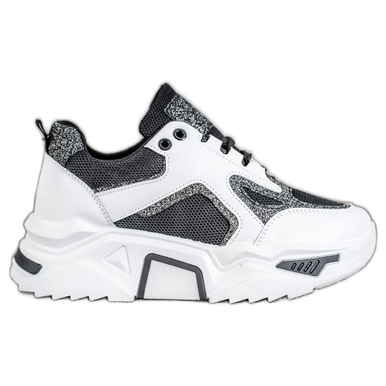 Seastar Modne Sneakersy Z Brokatem białe czarne