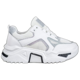 Seastar Modne Sneakersy Z Brokatem białe wielokolorowe