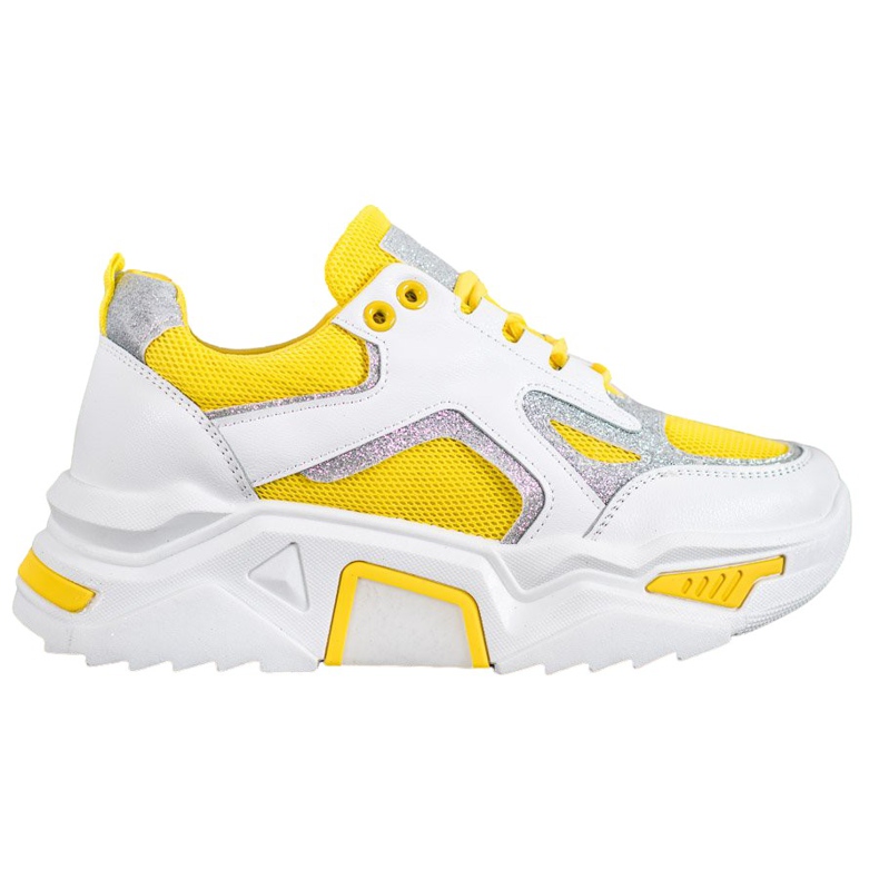 Seastar Modne Sneakersy Z Brokatem białe żółte