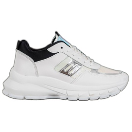 SHELOVET Modne Sneakersy Z Eko Skóry białe czarne wielokolorowe