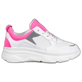 SHELOVET Casualowe Sneakersy Z Eko Skóry białe różowe