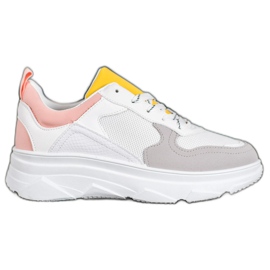 SHELOVET Casualowe Sneakersy Z Eko Skóry białe wielokolorowe