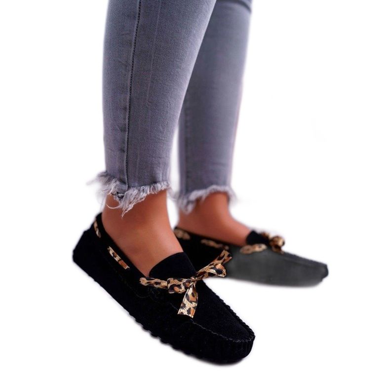 LU BOO Czarne damskie mokasyny obuwie zamszowe 301-10