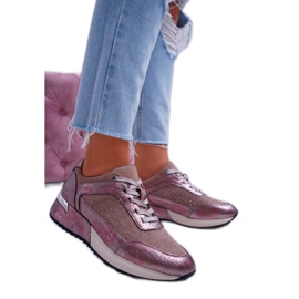Sergio Leone Beżowe obuwie sportowe damskie sneakersy SP005 brązowe różowe