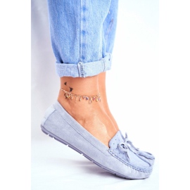 S.Barski Niebieskie mokasyny damskie zamszowe A199-C