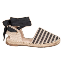 Small Swan Espadryle Z Ozdobną Wstążką brązowe czarne