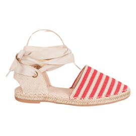 Small Swan Espadryle Z Ozdobną Wstążką brązowe czerwone